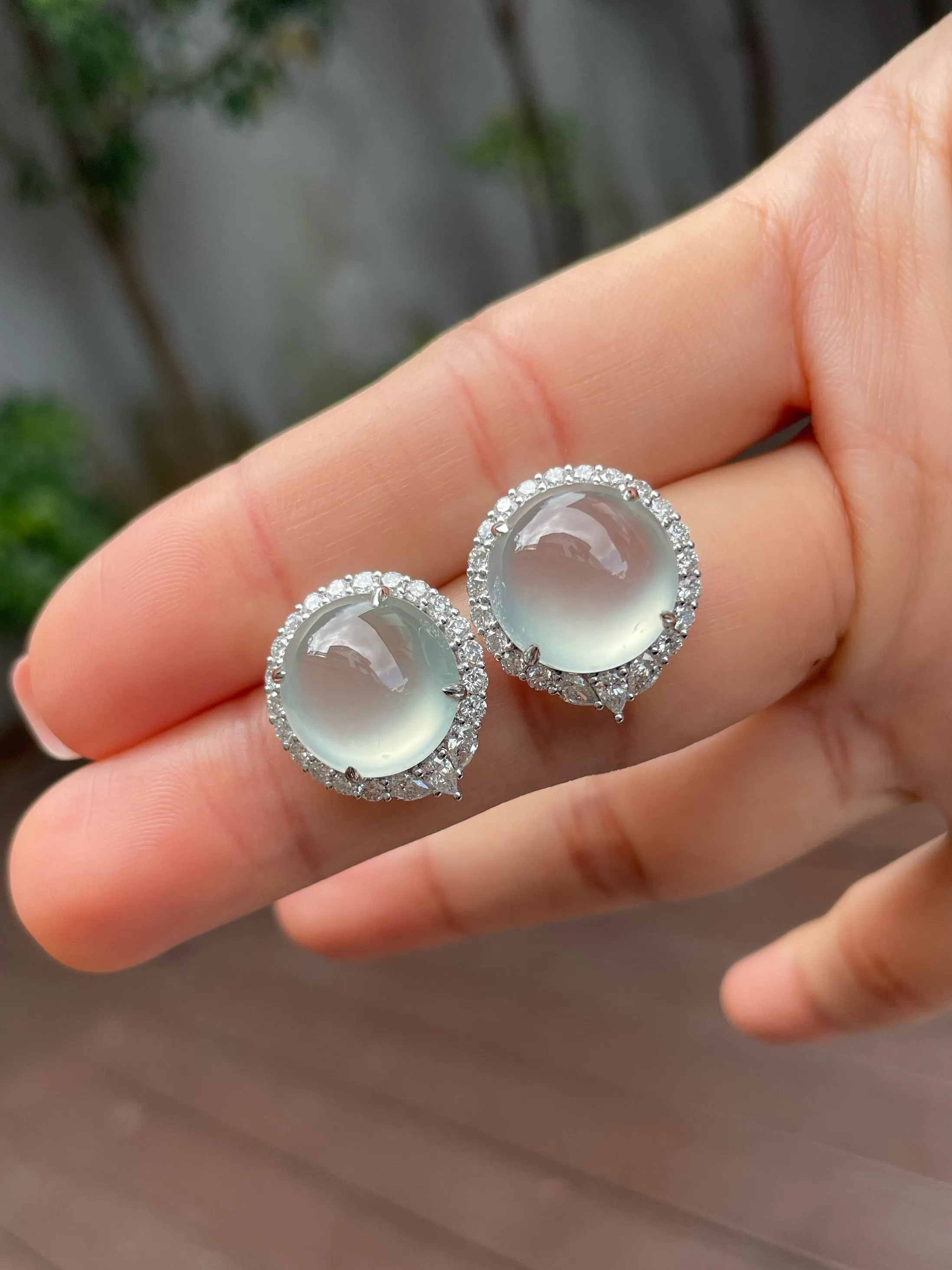 Glassy Jade Cabochon Earrings (NJE140)