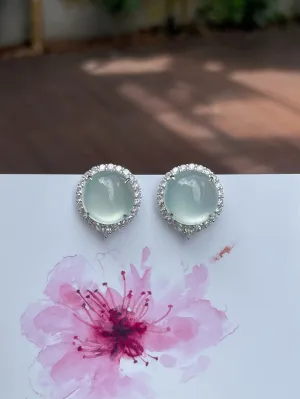 Glassy Jade Cabochon Earrings (NJE140)