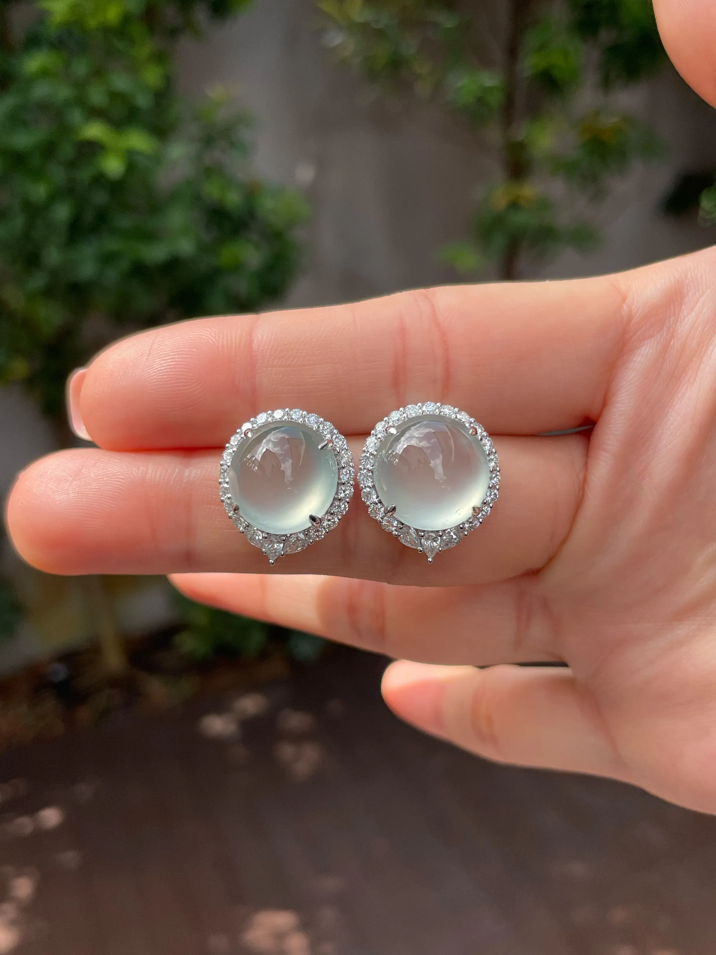 Glassy Jade Cabochon Earrings (NJE140)