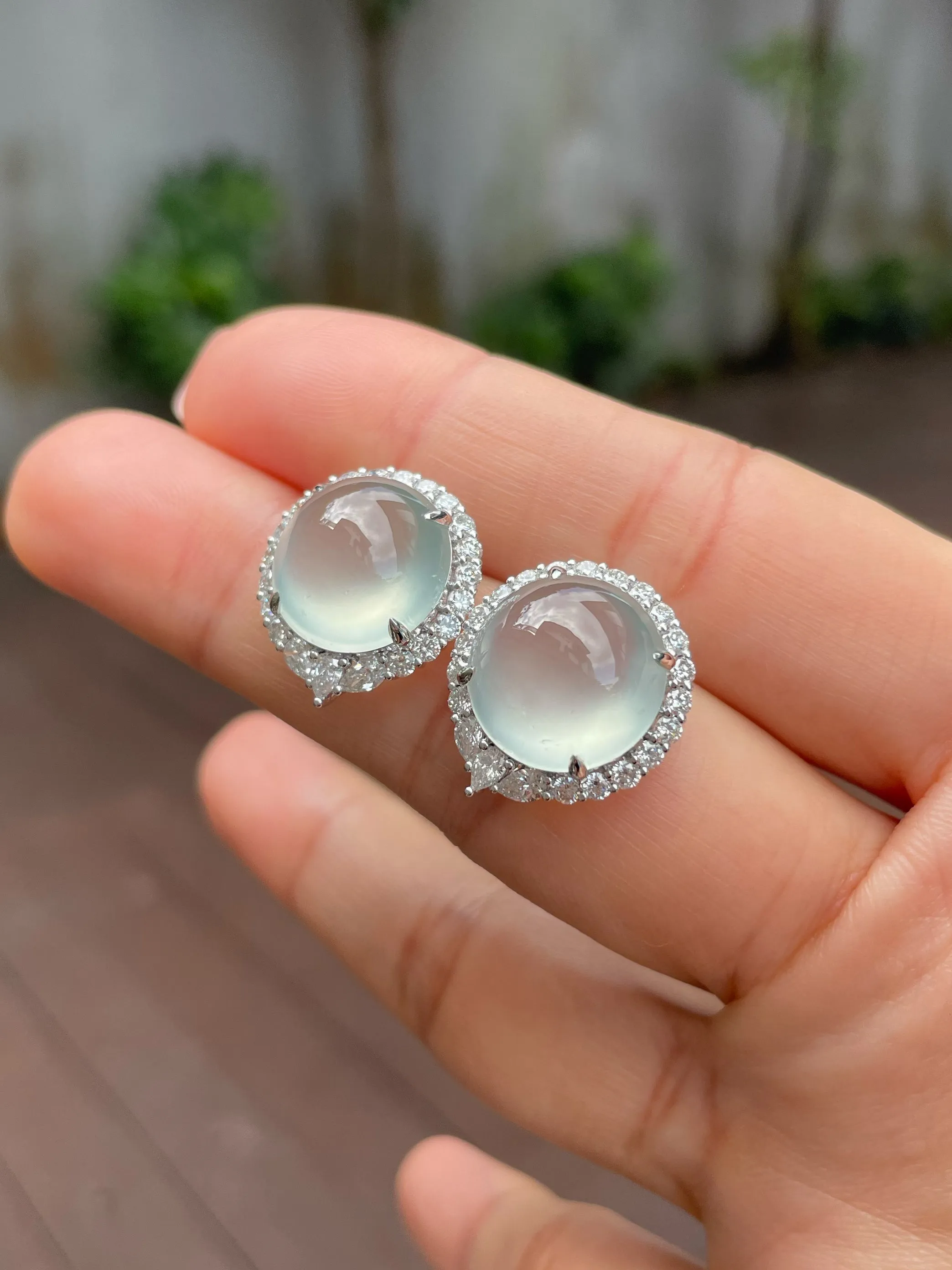 Glassy Jade Cabochon Earrings (NJE140)