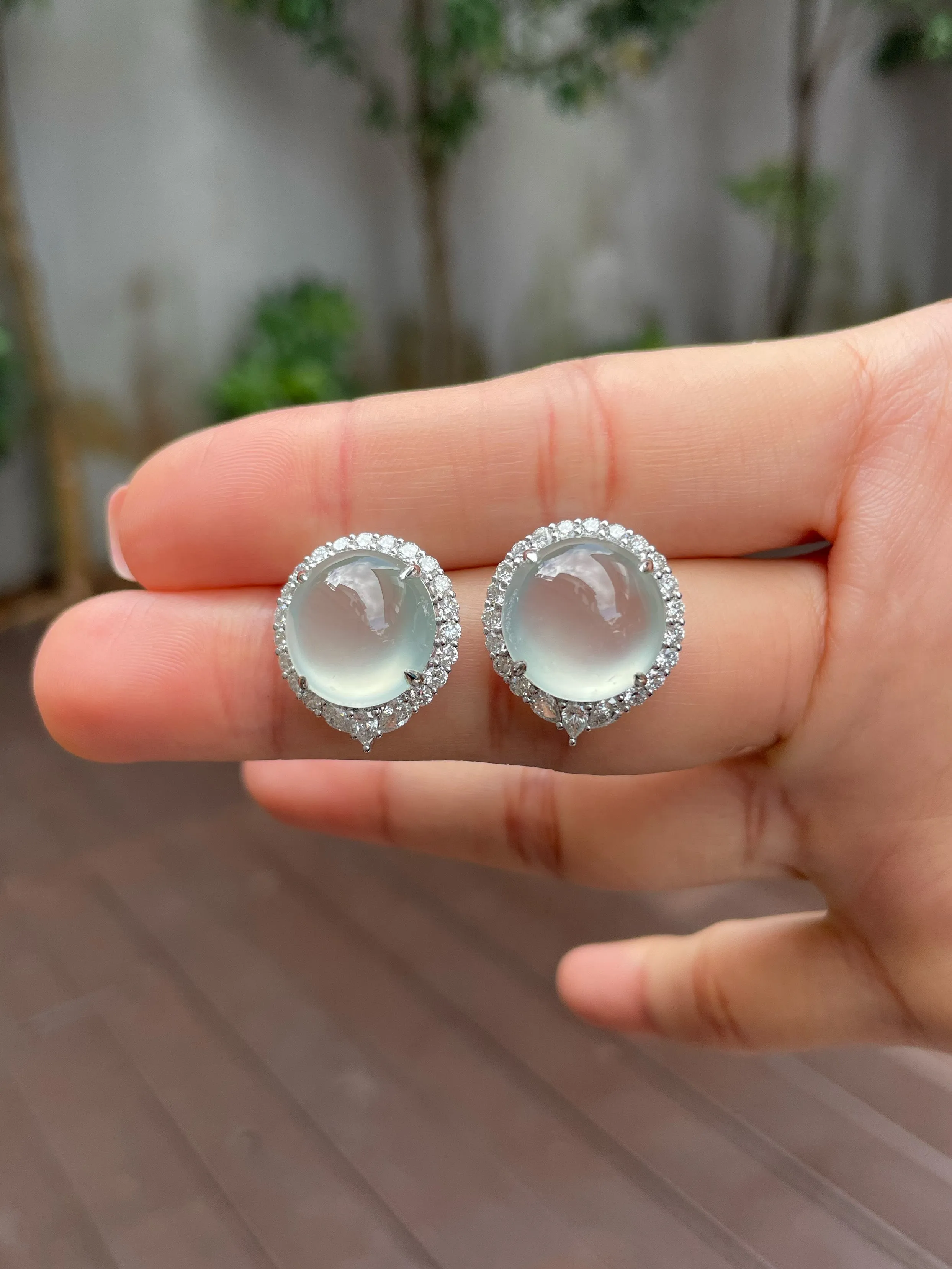 Glassy Jade Cabochon Earrings (NJE140)
