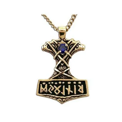 Gold Ornate Thor's Hammer Necklace with Gemstone