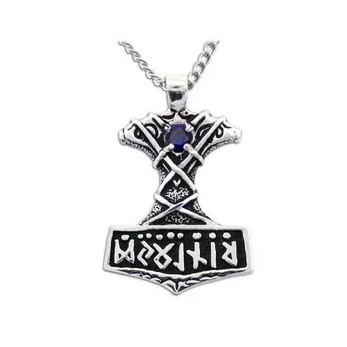 Gold Ornate Thor's Hammer Necklace with Gemstone