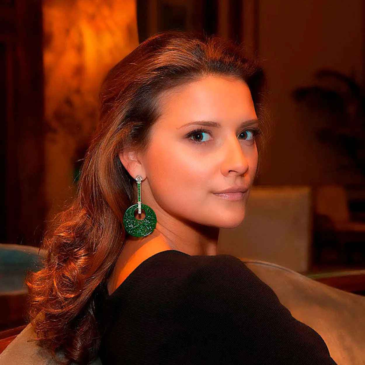 Green Jade Emerald & Diamond Platinum Earrings