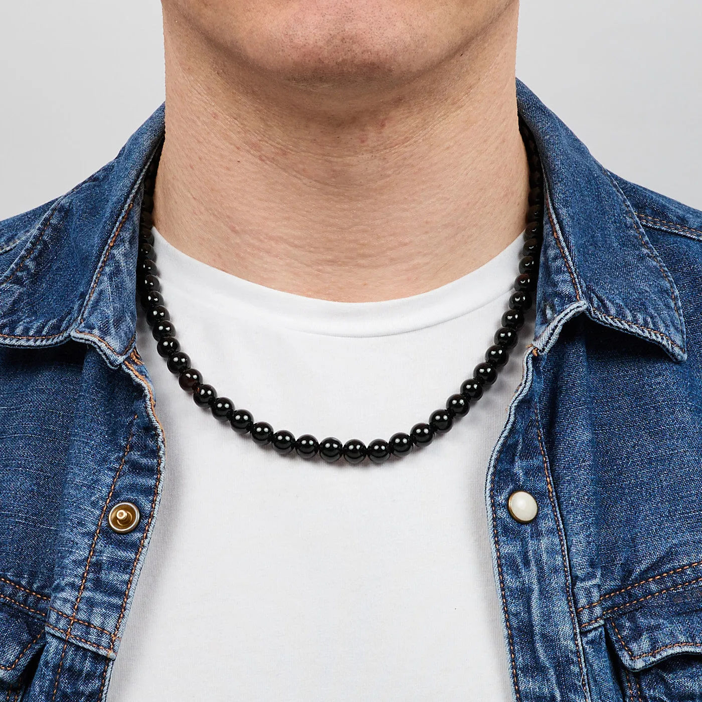 Handmade Men's Black Onyx Gemstone Beaded Necklace