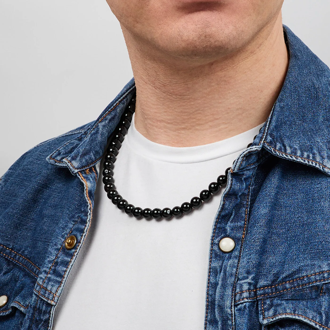 Handmade Men's Black Onyx Gemstone Beaded Necklace