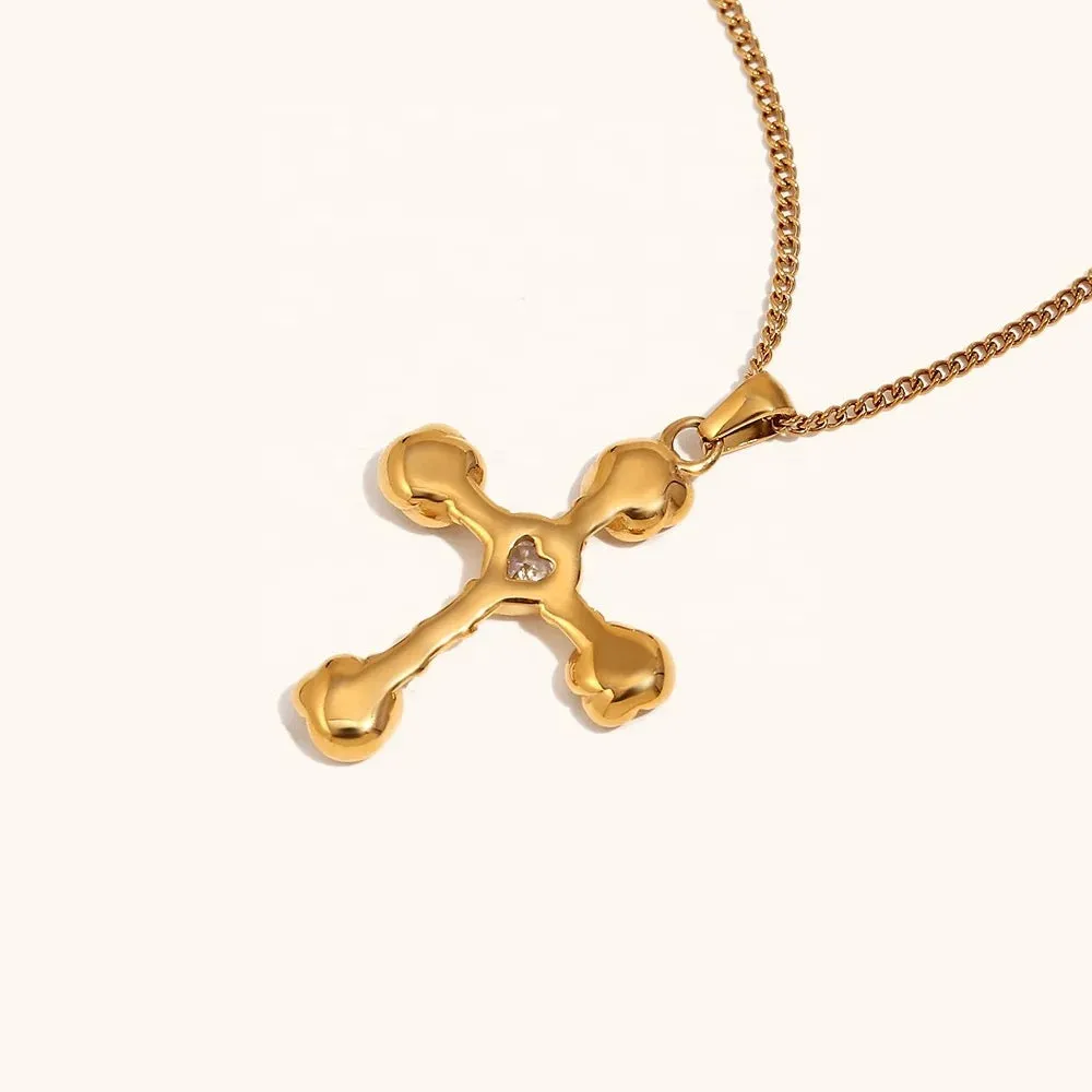 Heart Gemstone Cross Necklace