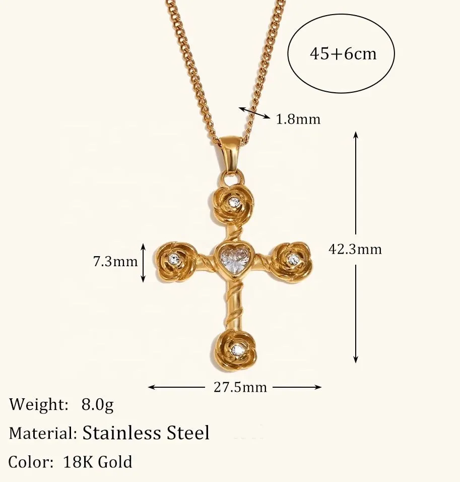 Heart Gemstone Cross Necklace