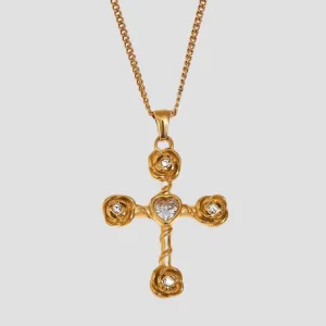Heart Gemstone Cross Necklace
