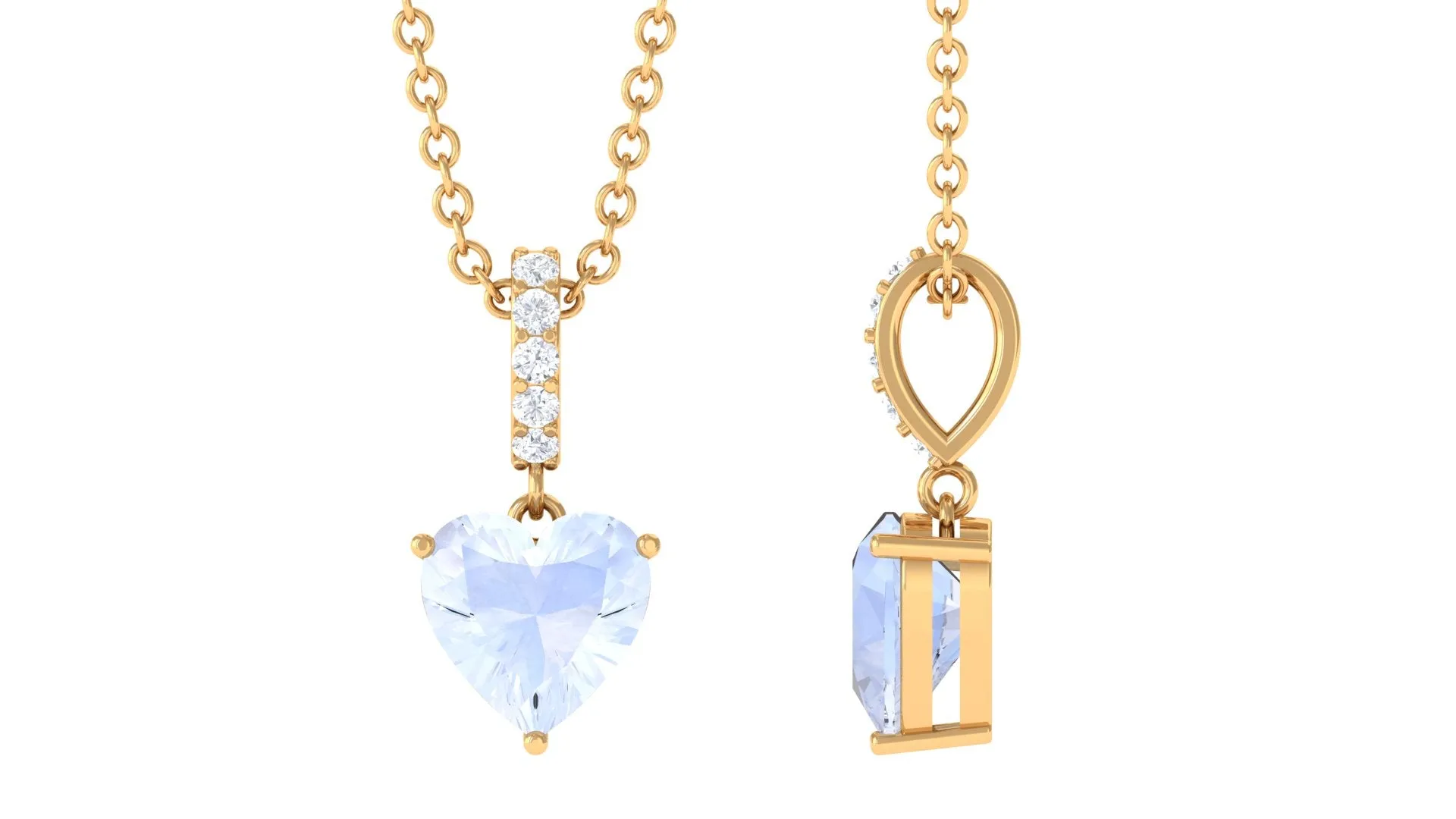 Heart Shape Moonstone Solitaire Pendant with Diamond Accent Bail