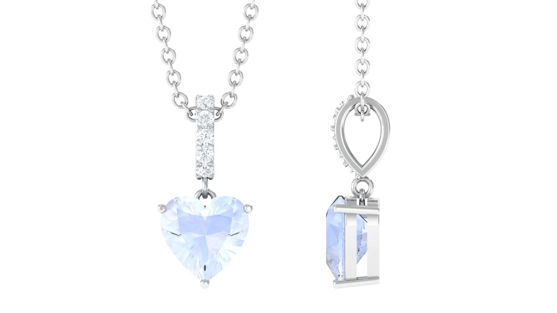 Heart Shape Moonstone Solitaire Pendant with Diamond Accent Bail