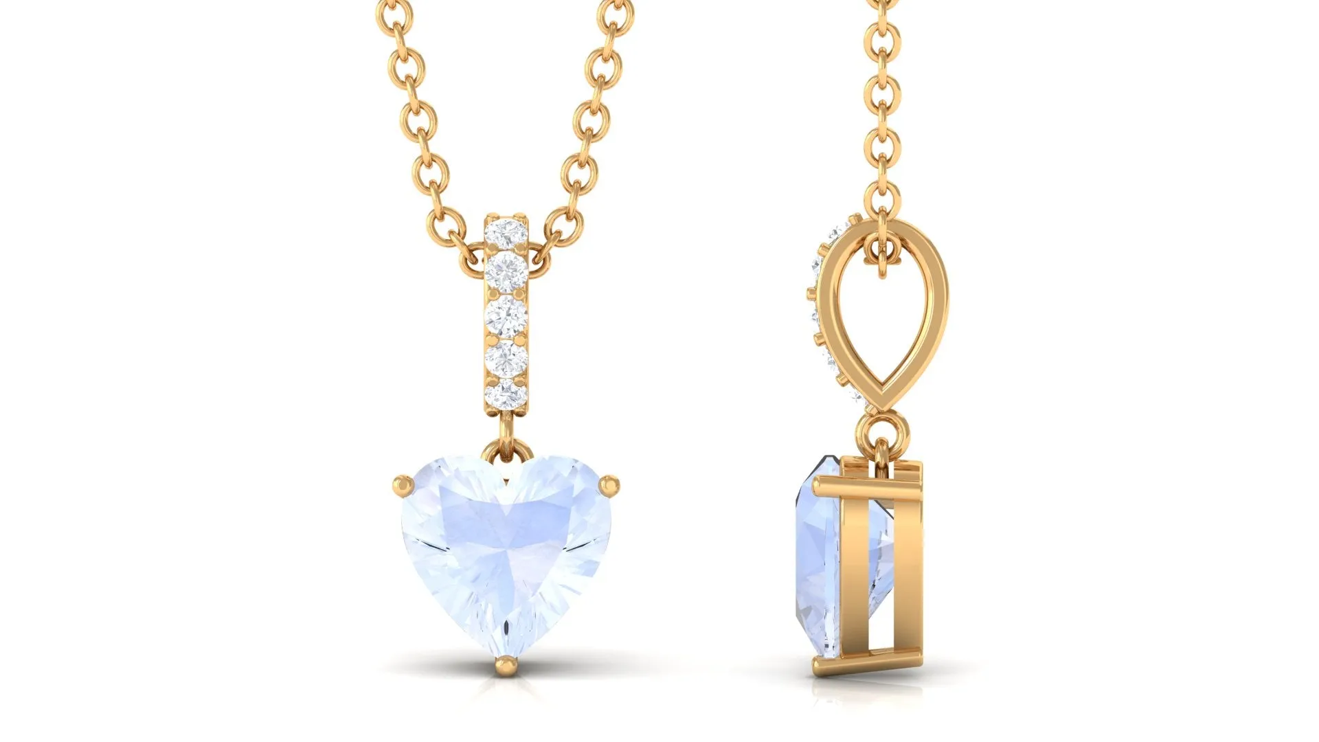 Heart Shape Moonstone Solitaire Pendant with Diamond Accent Bail