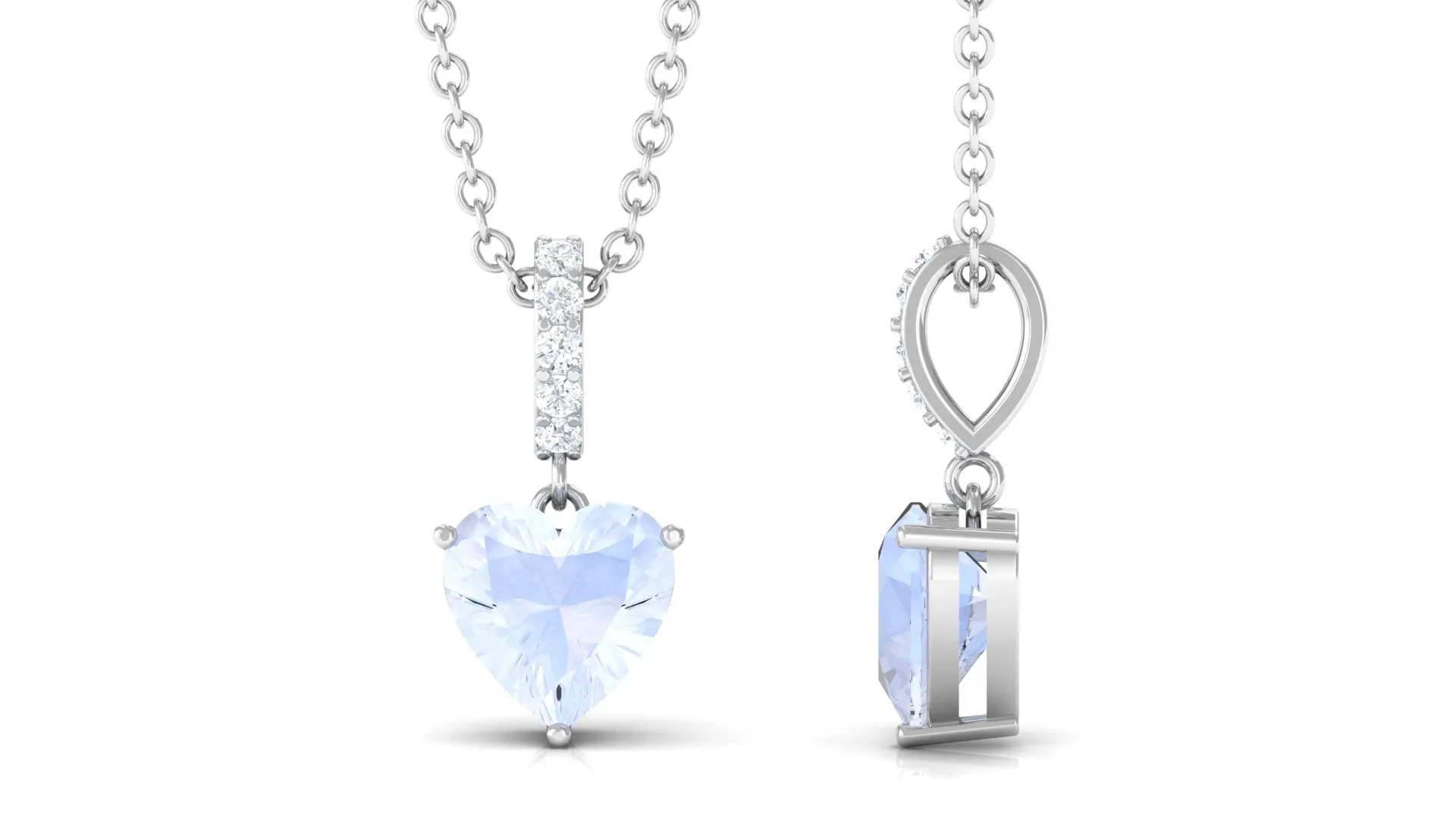 Heart Shape Moonstone Solitaire Pendant with Diamond Accent Bail