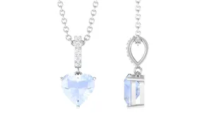 Heart Shape Moonstone Solitaire Pendant with Diamond Accent Bail
