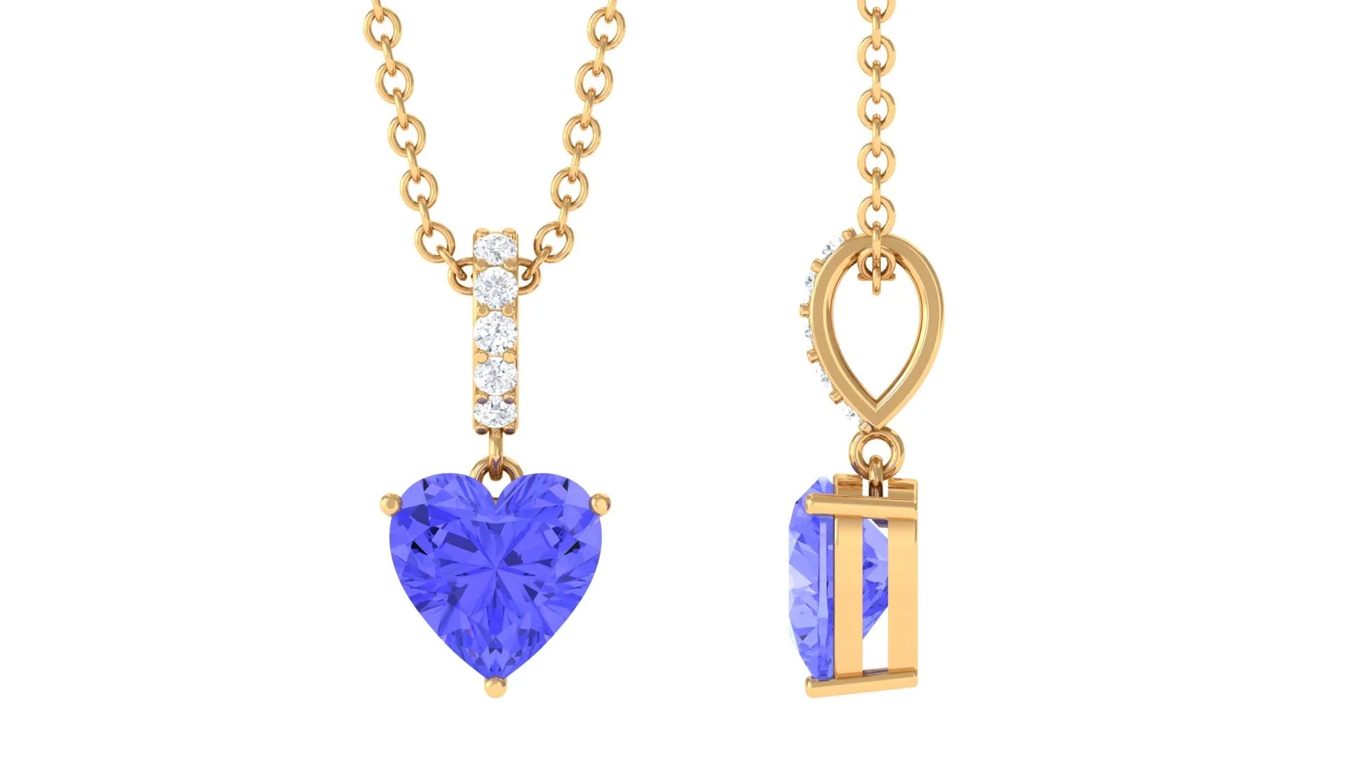 Heart Shape Tanzanite Solitaire Pendant with Diamond Accent Bail