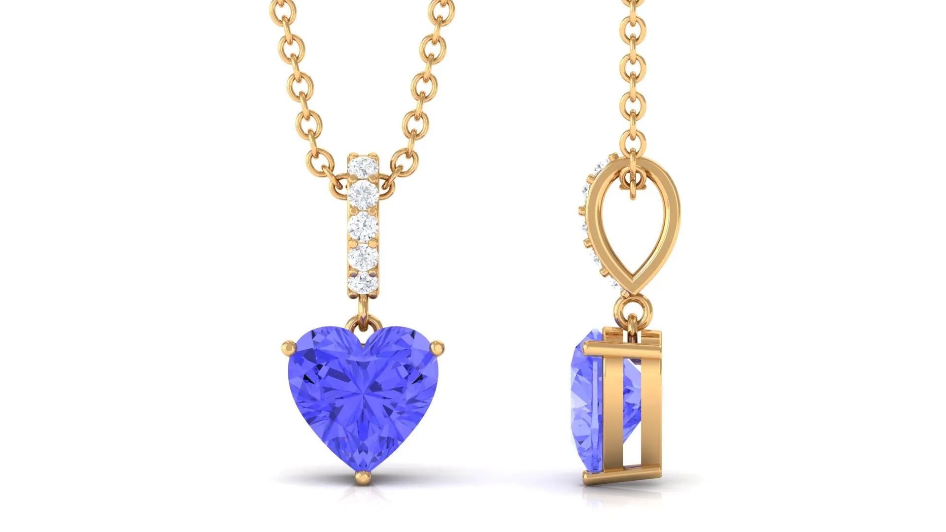 Heart Shape Tanzanite Solitaire Pendant with Diamond Accent Bail