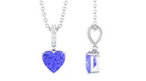 Heart Shape Tanzanite Solitaire Pendant with Diamond Accent Bail