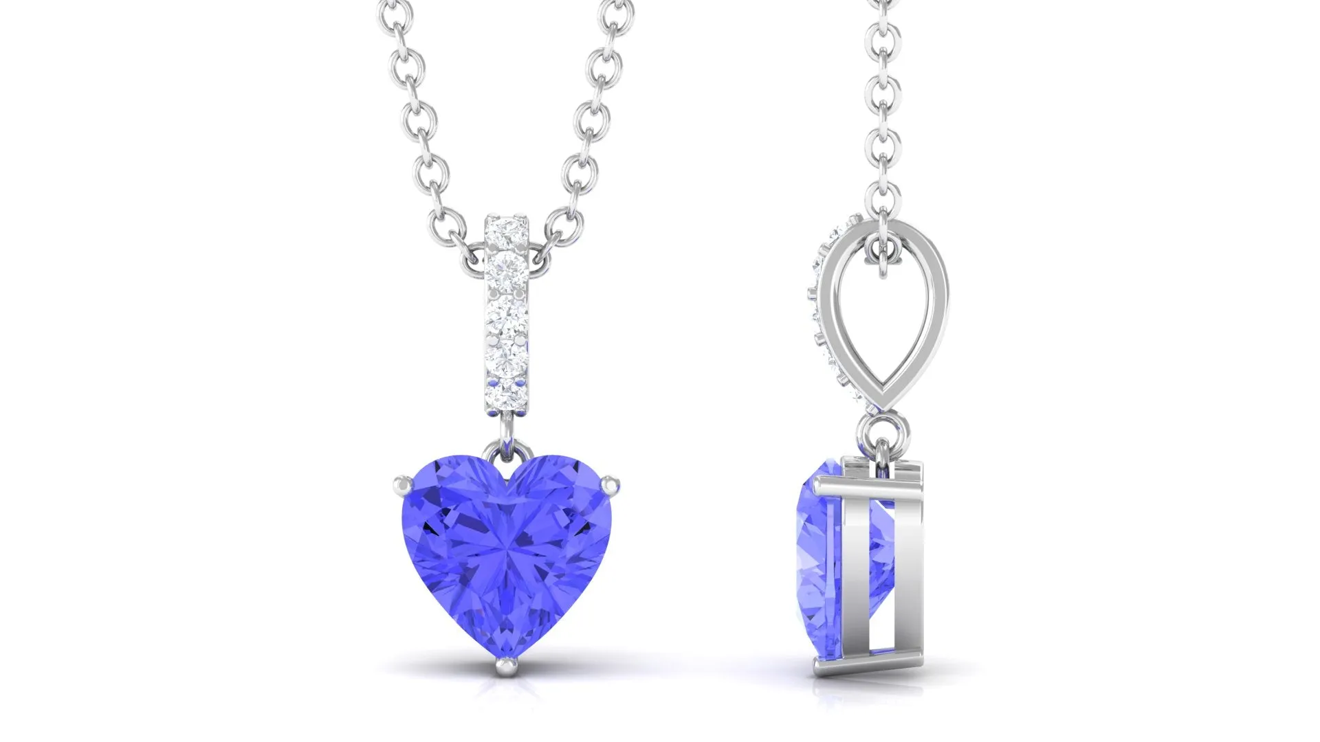 Heart Shape Tanzanite Solitaire Pendant with Diamond Accent Bail