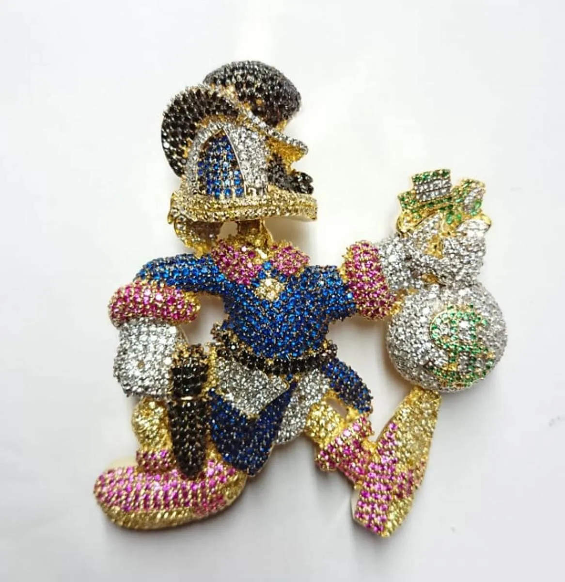 HipHop Style Pendant Donald Duck Dollar Money Bag Diamond Solid Sterling SilverListed for charity