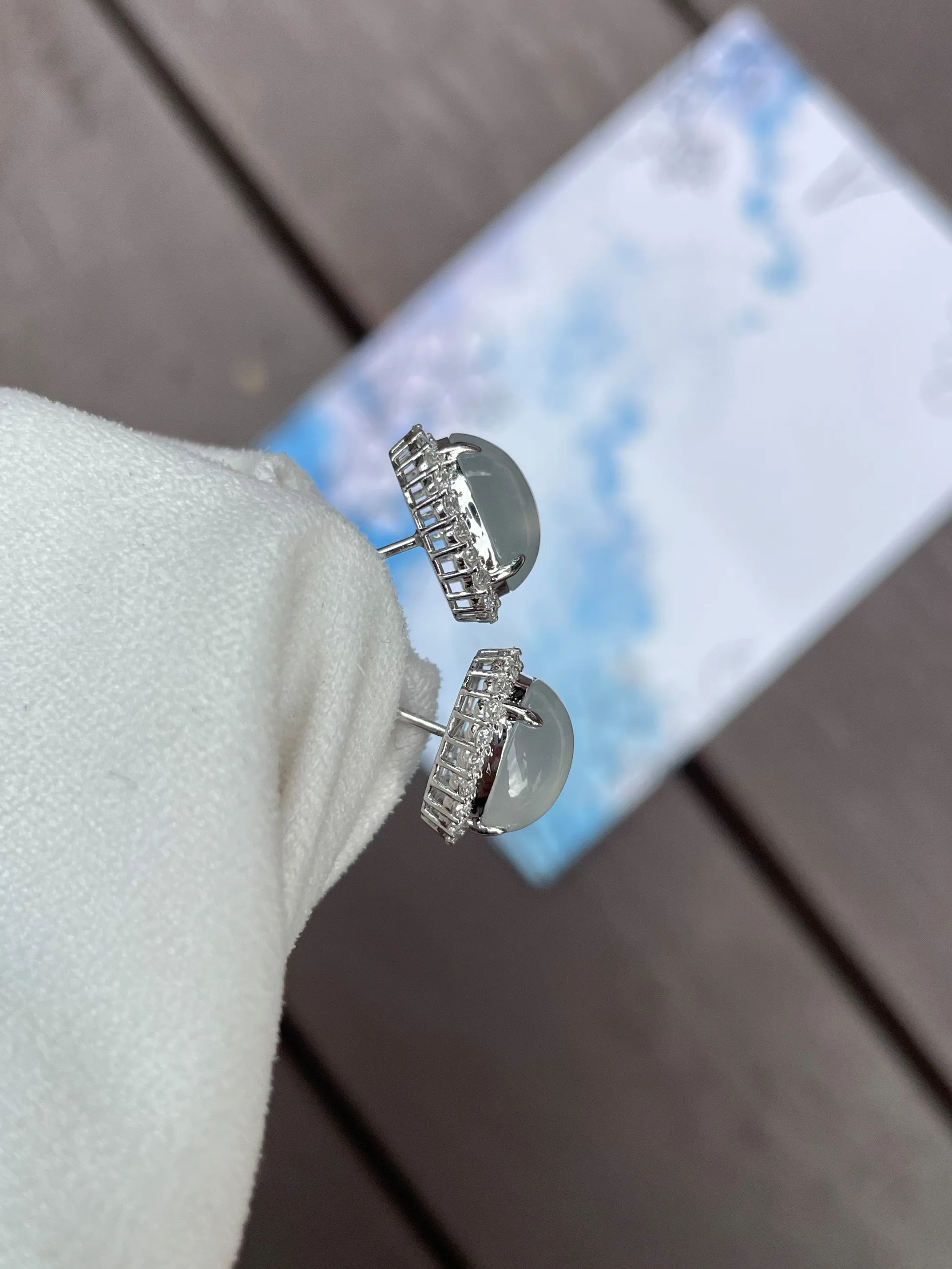 Icy Jadeite Cabochon Earrings (NJE020)