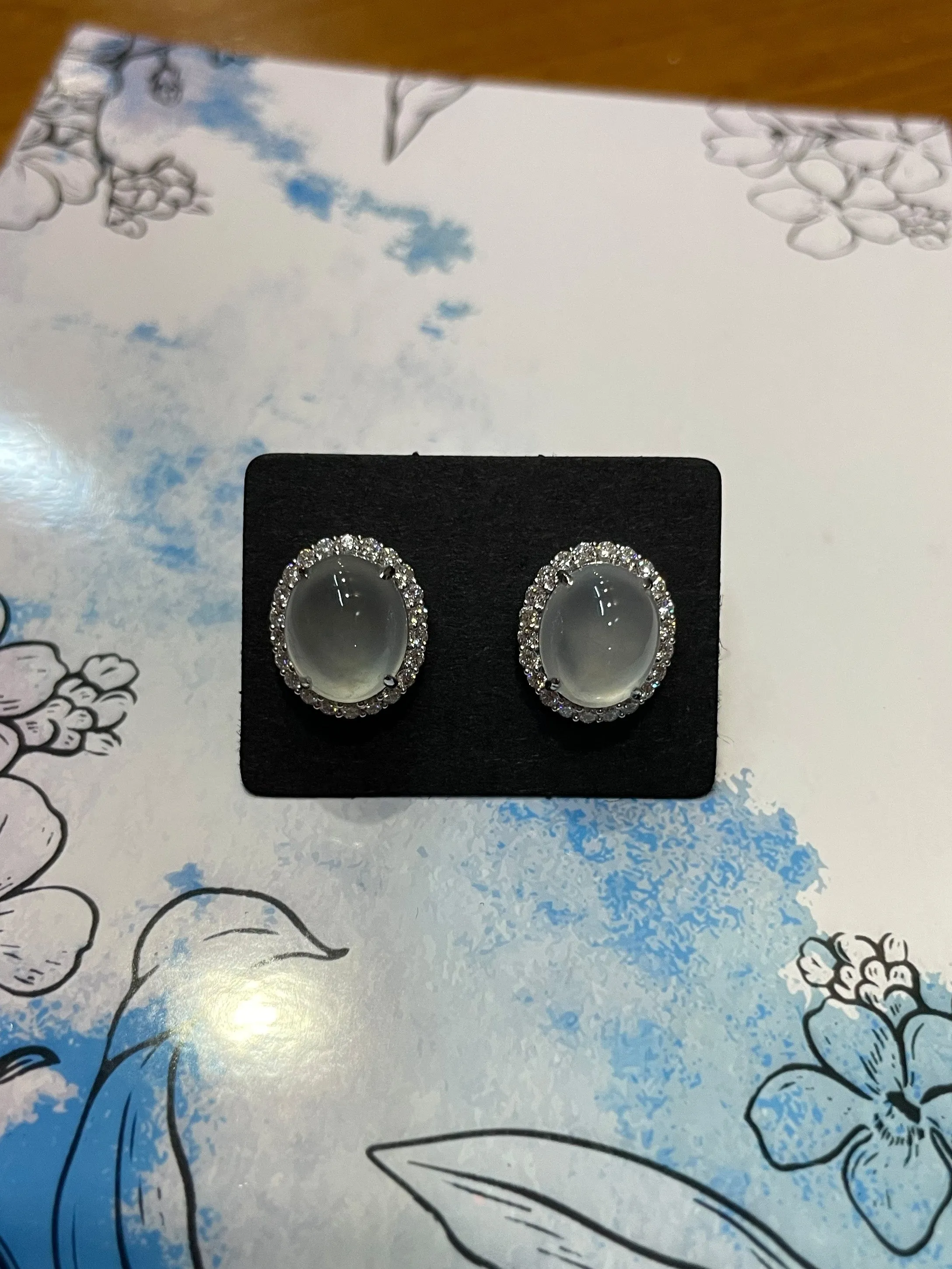 Icy Jadeite Cabochon Earrings (NJE020)