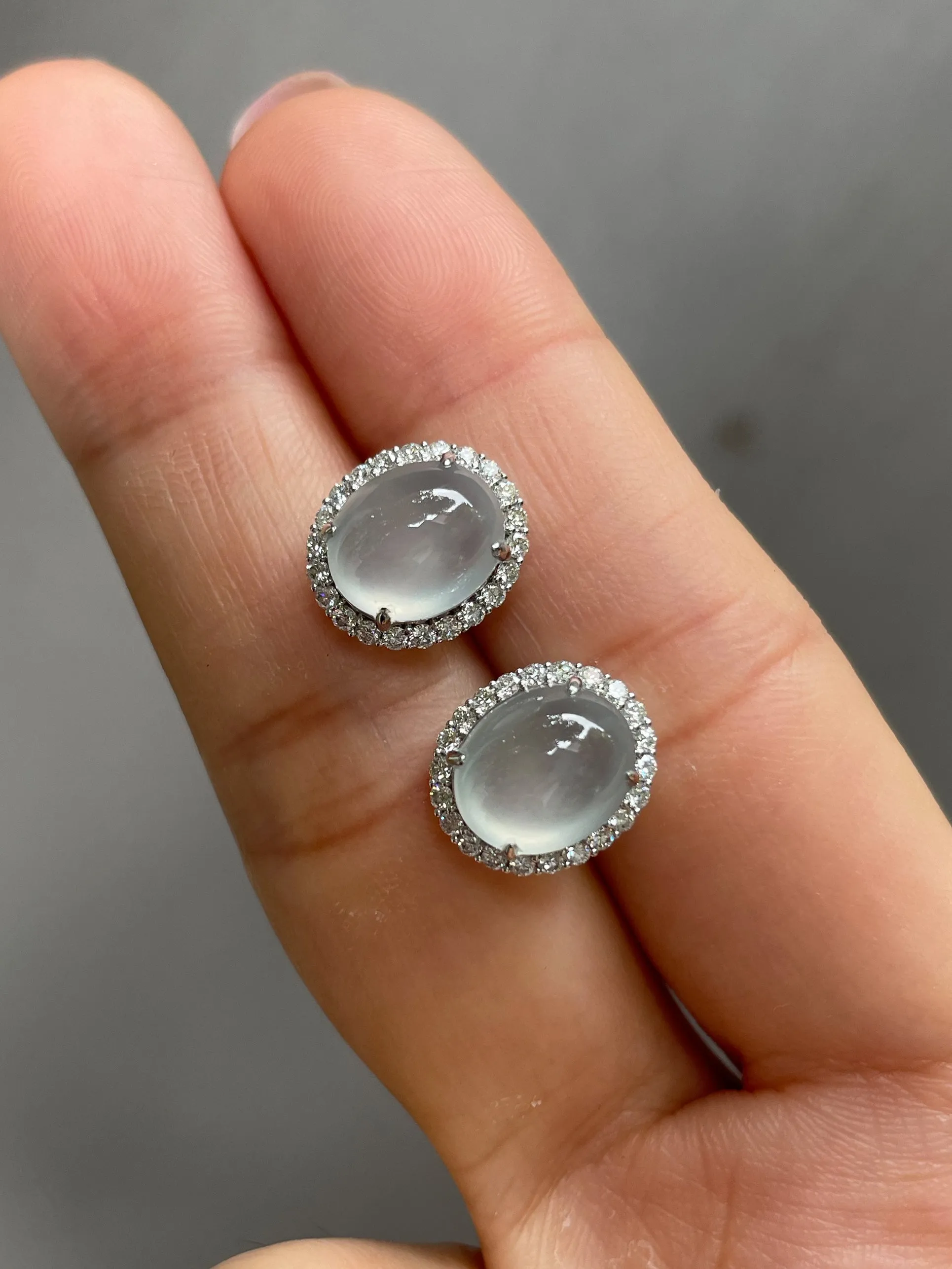 Icy Jadeite Cabochon Earrings (NJE020)