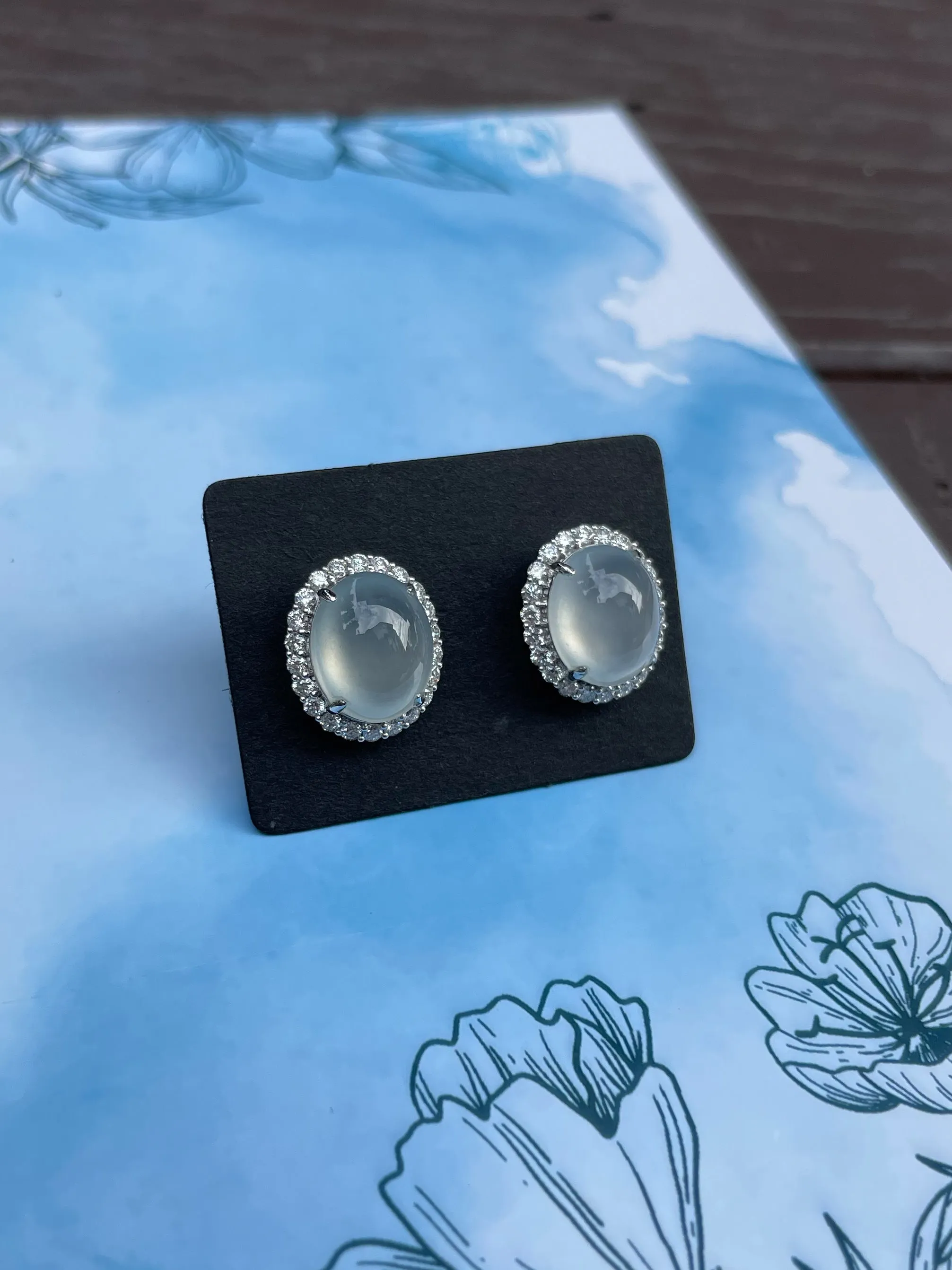 Icy Jadeite Cabochon Earrings (NJE020)