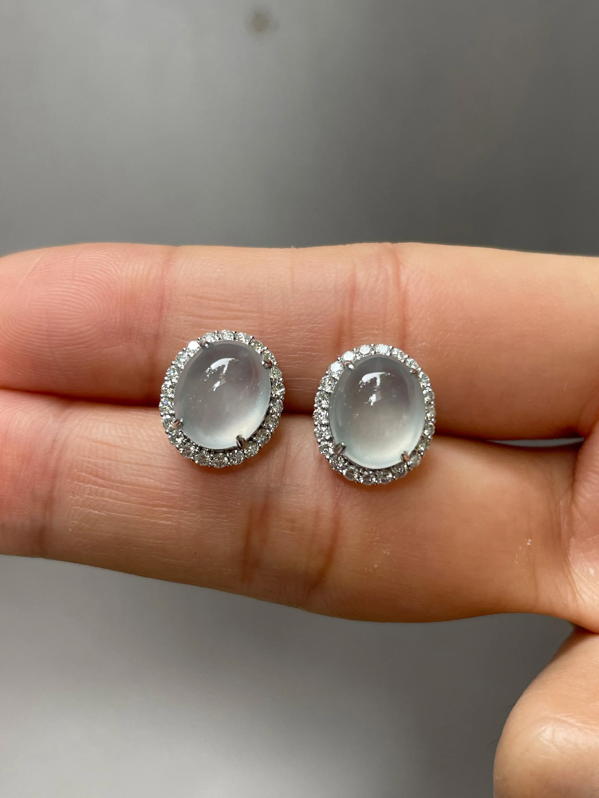 Icy Jadeite Cabochon Earrings (NJE020)