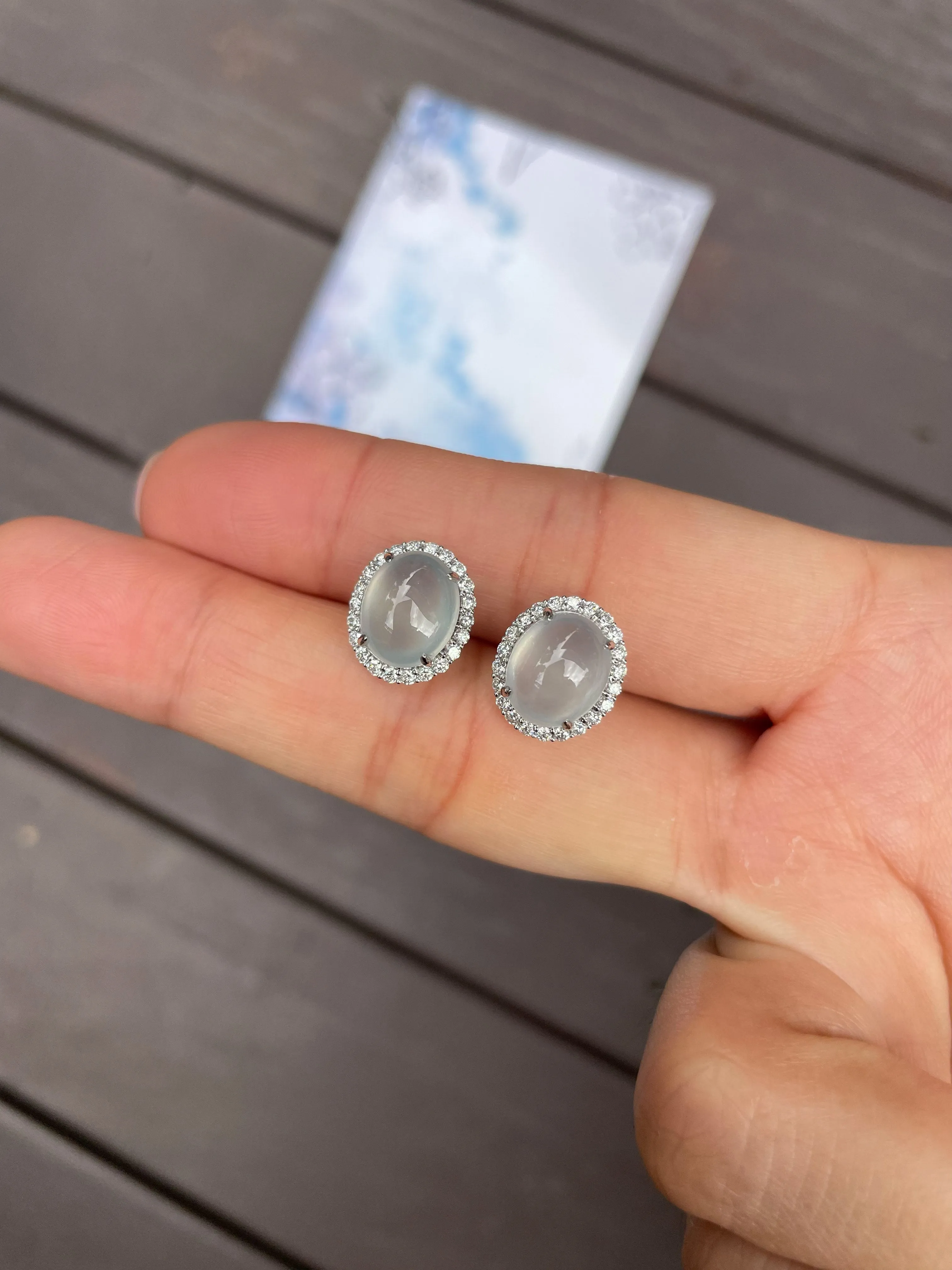 Icy Jadeite Cabochon Earrings (NJE020)
