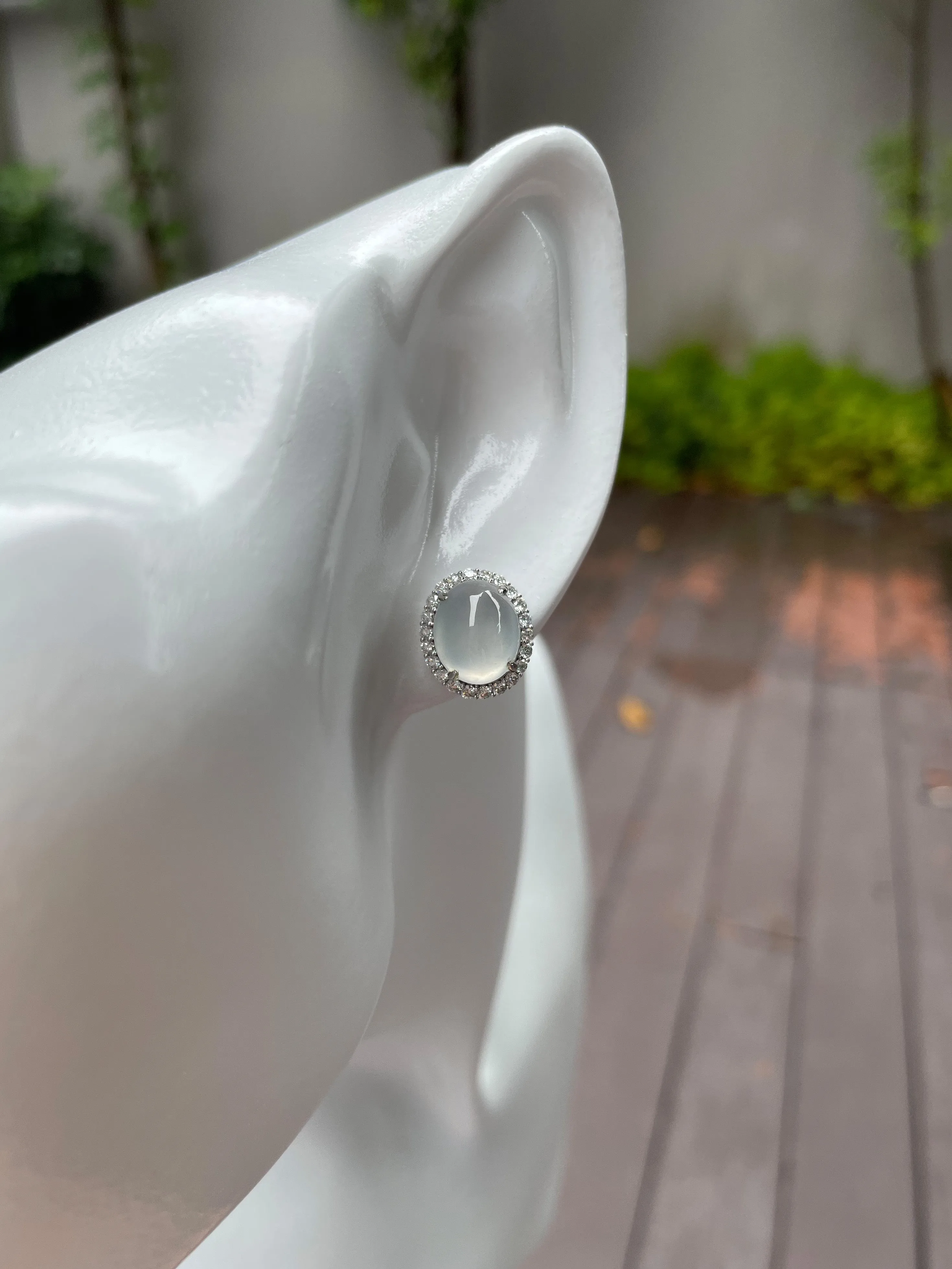Icy Jadeite Cabochon Earrings (NJE020)