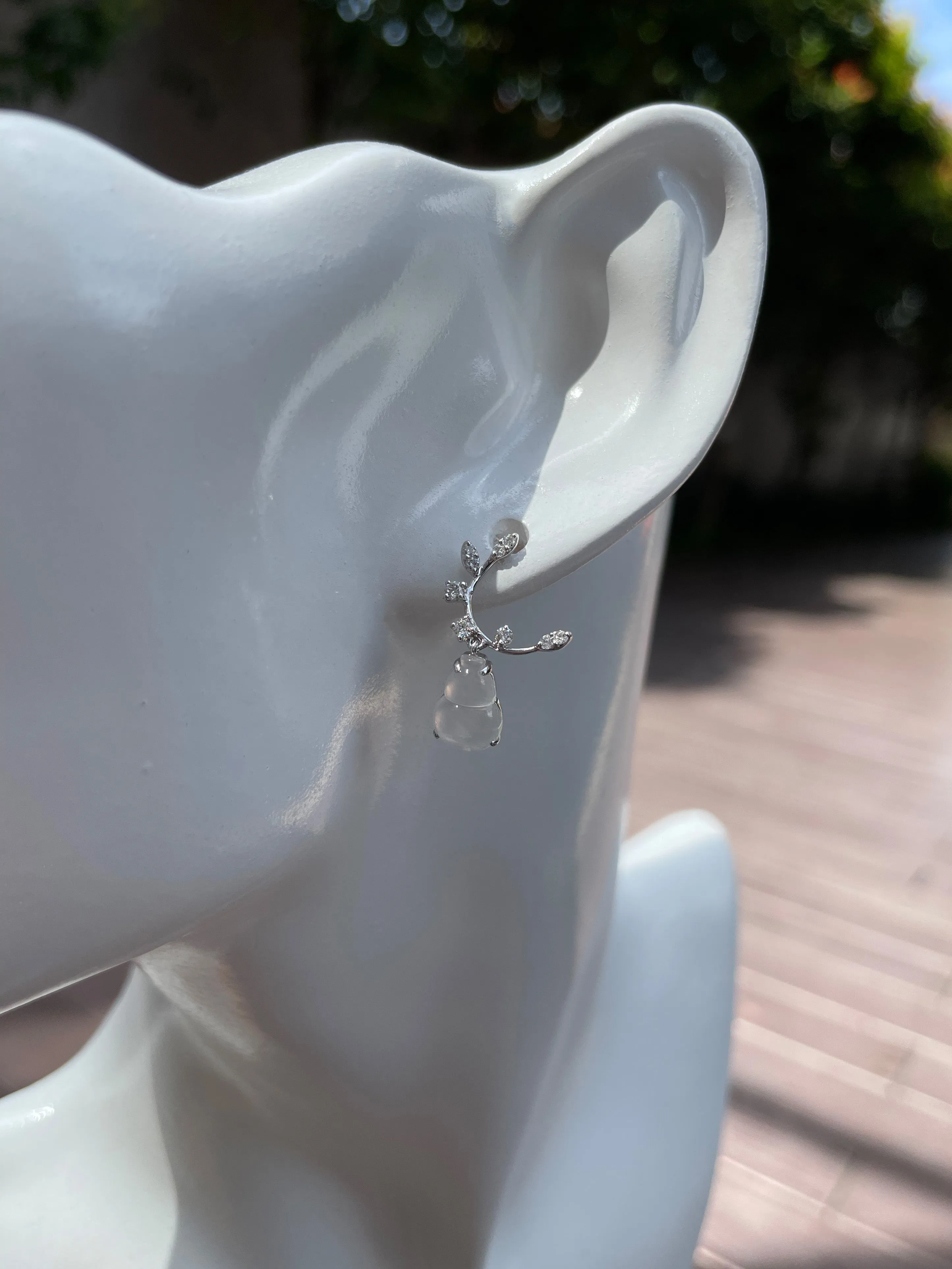 Icy Jadeite Dangling Earrings - Hu Lu 葫芦 (NJE054)