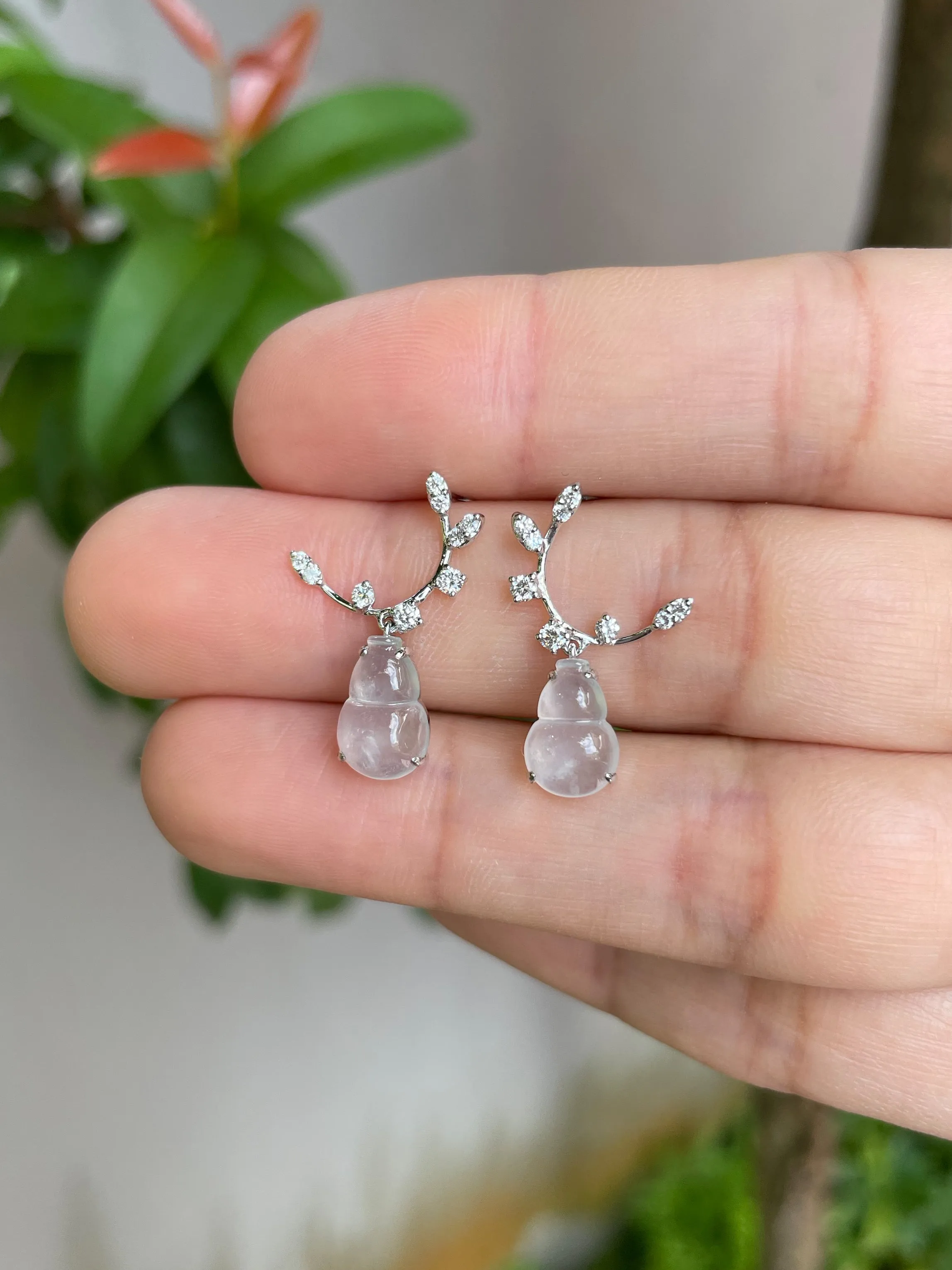 Icy Jadeite Dangling Earrings - Hu Lu 葫芦 (NJE054)