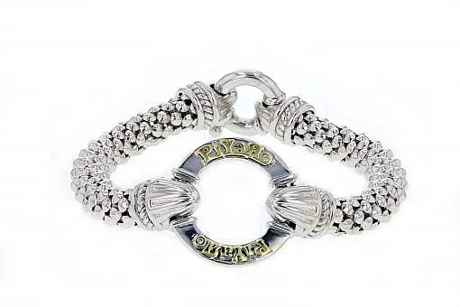 Italian Sterling Silver Logo Bracelet with 0.04ct diamonds and 14K solid yellow gold accents
