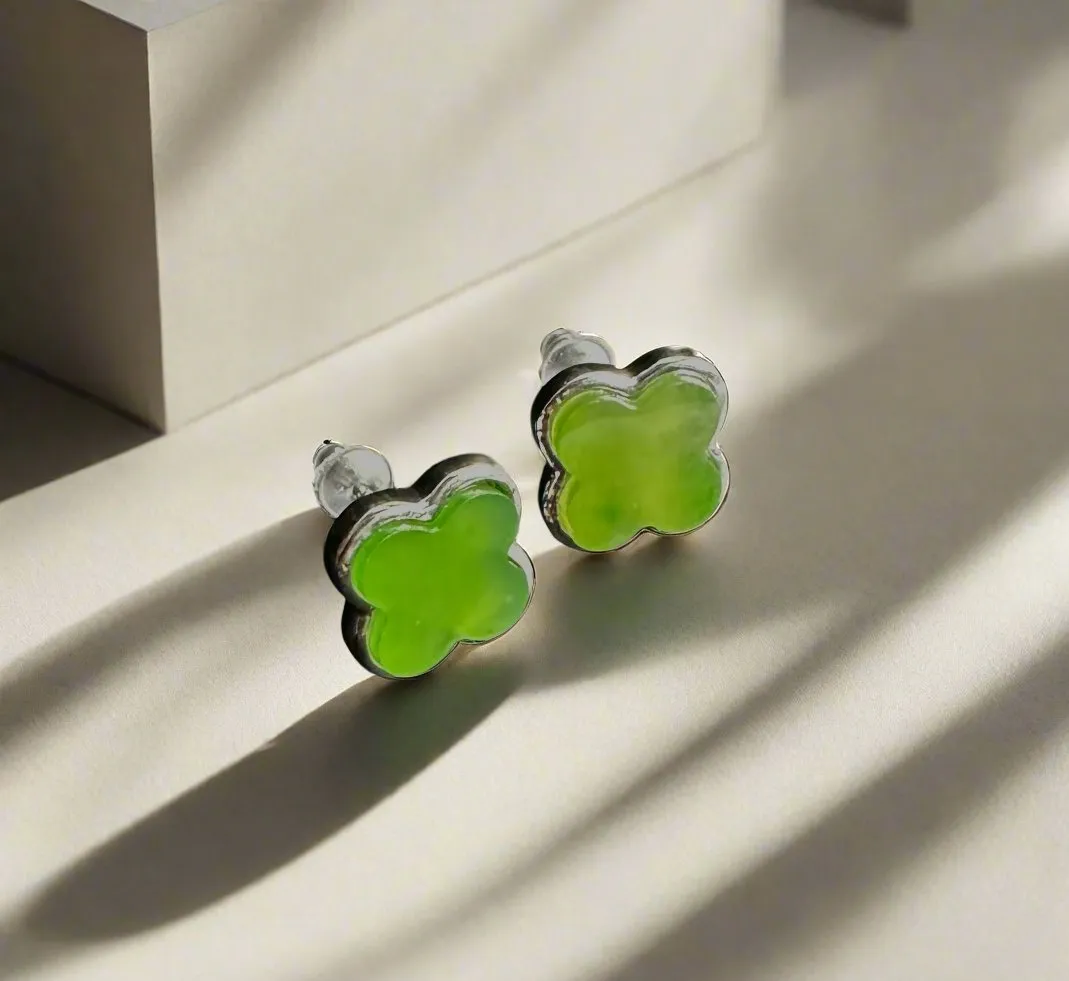 Jade 4 Leaf Clover Earrings, #190