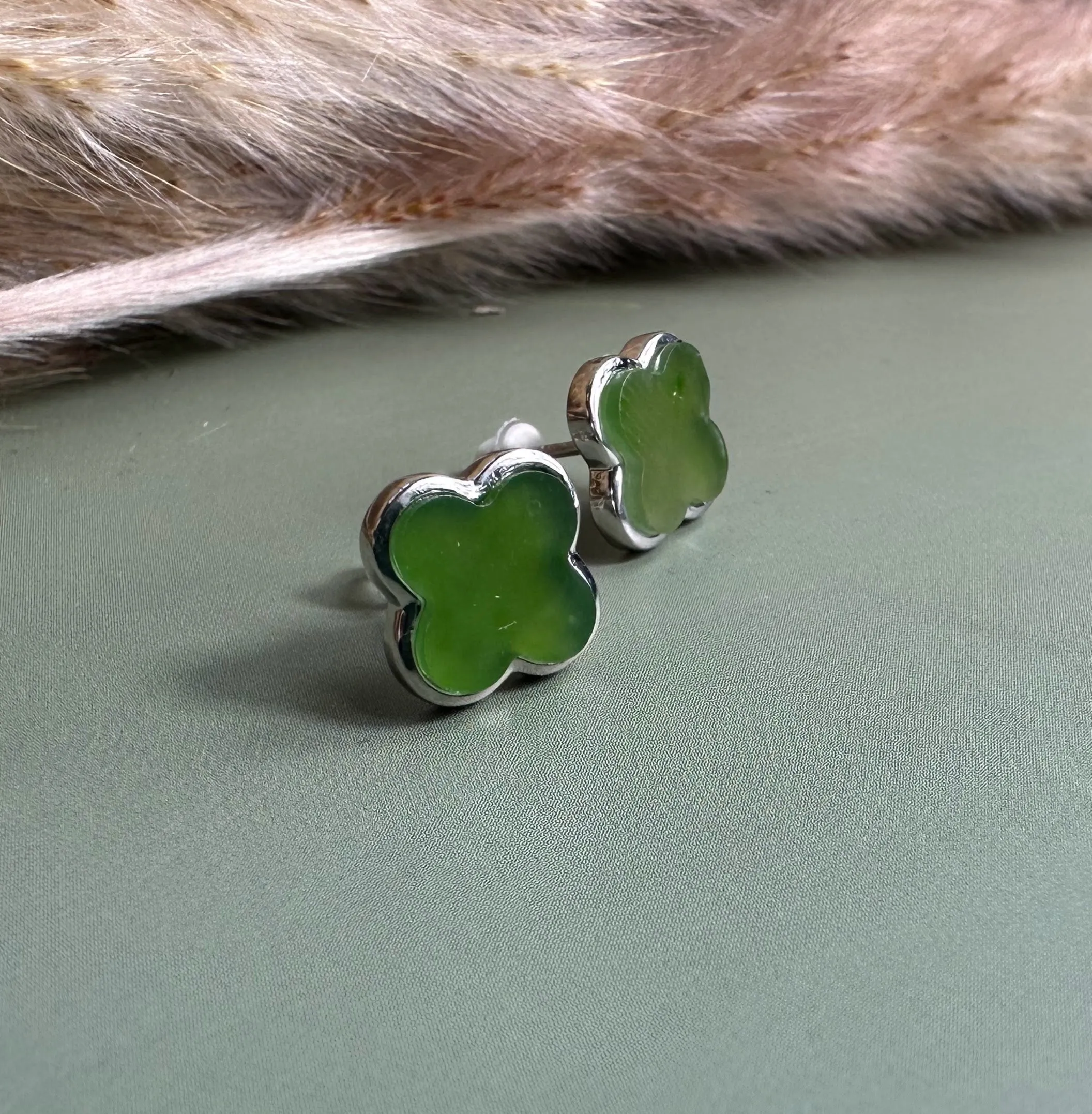 Jade 4 Leaf Clover Earrings, #190