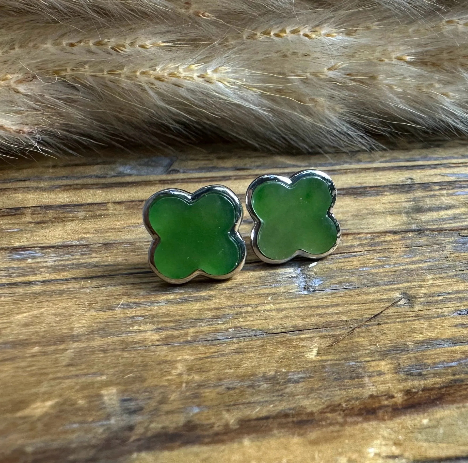 Jade 4 Leaf Clover Earrings, #190