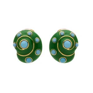 Jade & Turquoise Snail Pierced Earrings