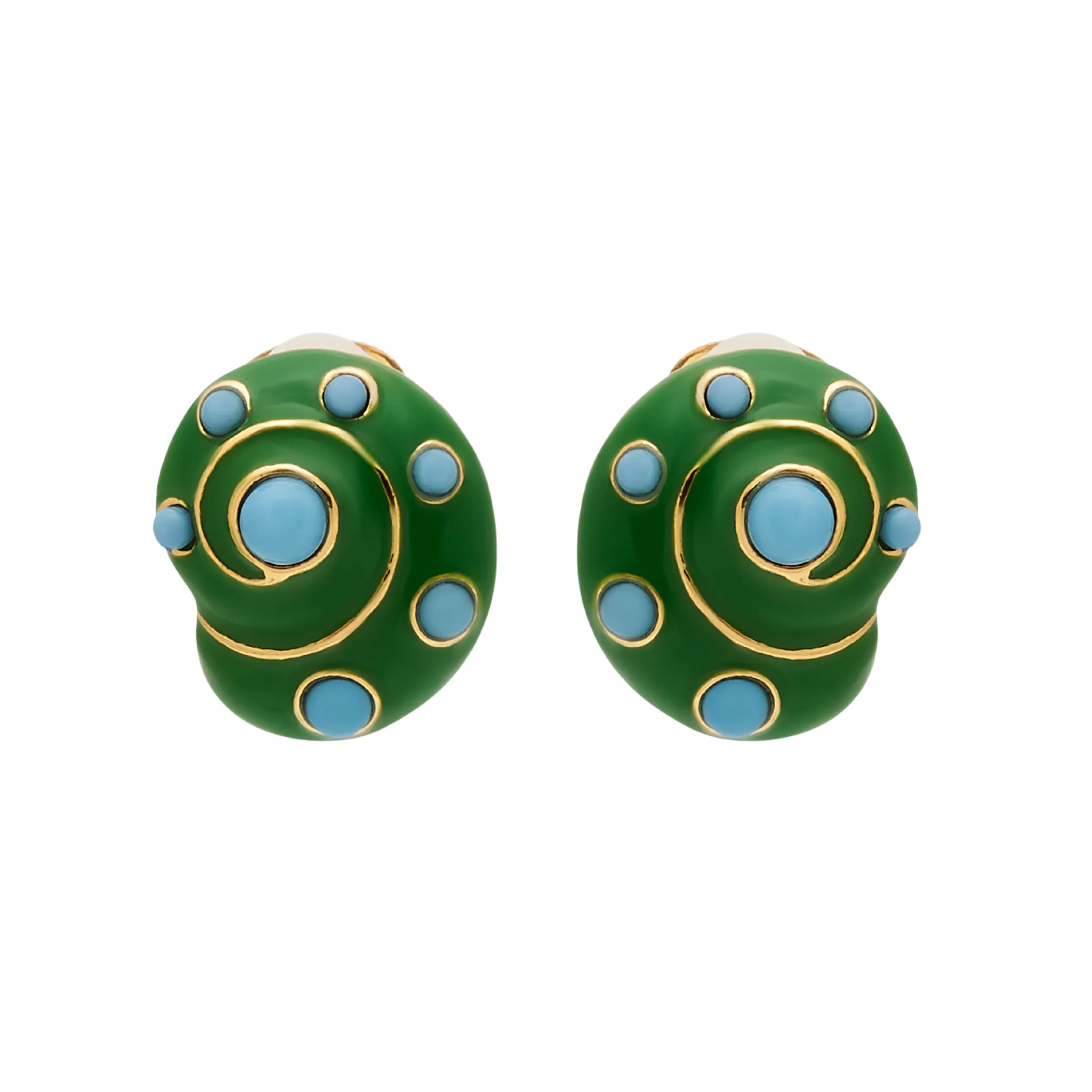 Jade & Turquoise Snail Pierced Earrings