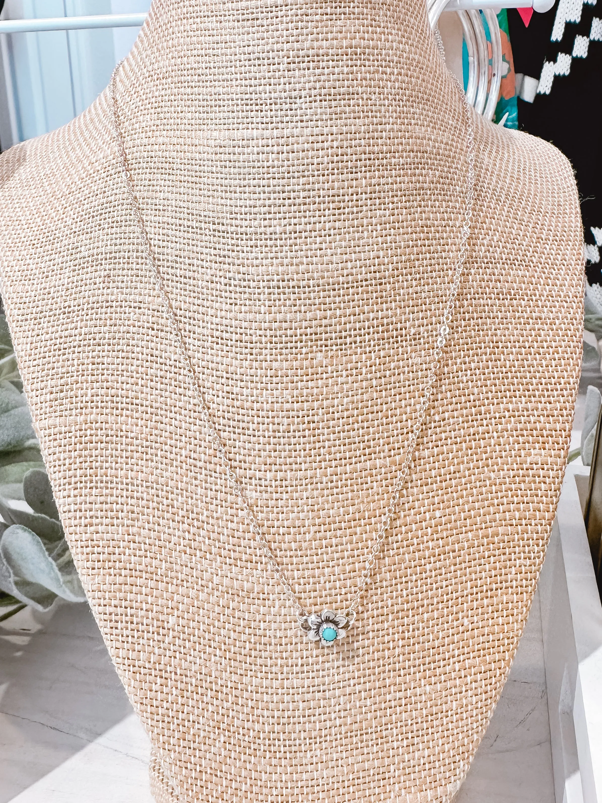 Kingman Turquoise Daisy Sterling Silver Necklace