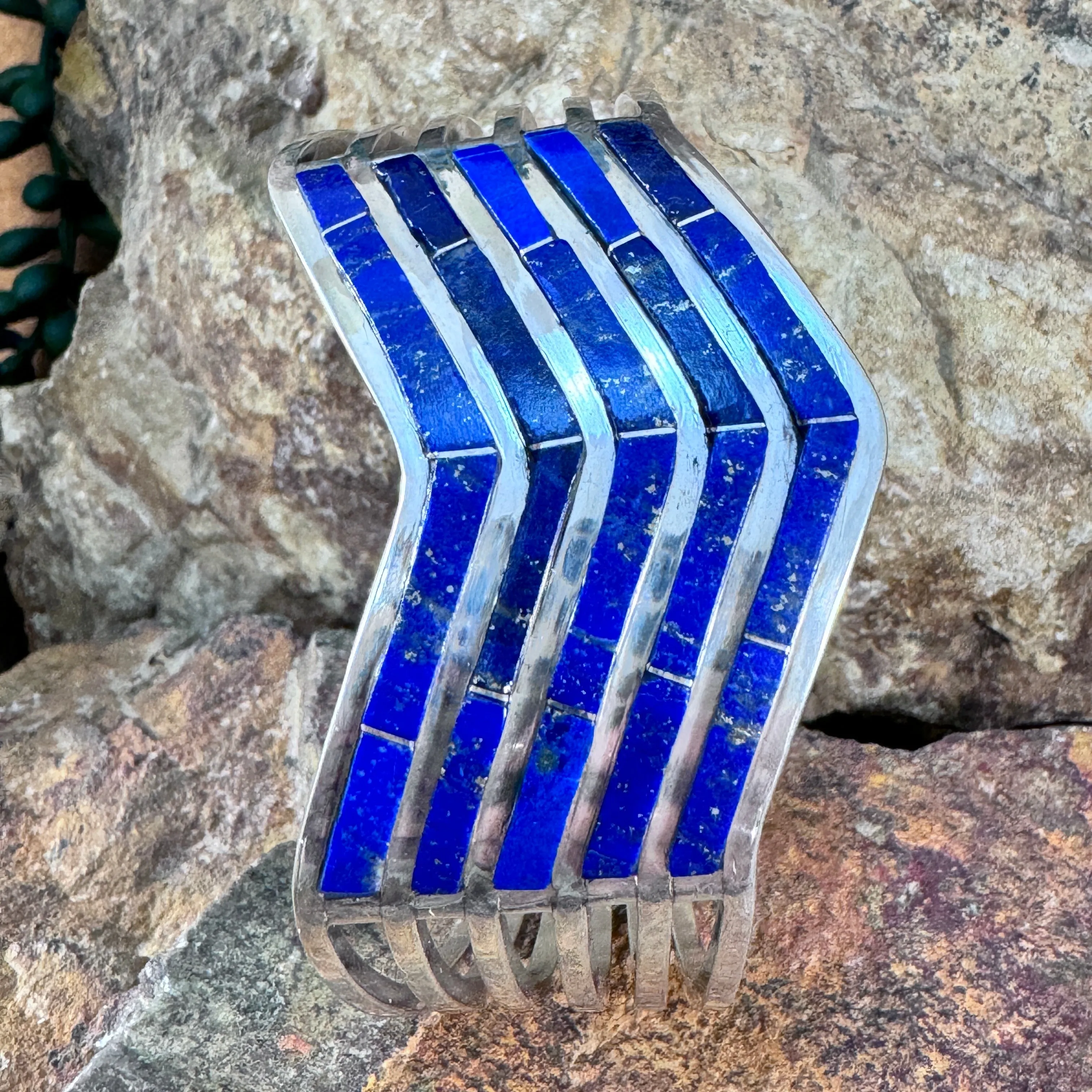 Lapis Lazuli and Sterling Silver Multi-Bar Cuff Bracelet