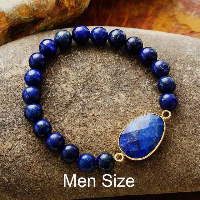 Lapis Lazuli Charm & Beads Stretchy Bracelet