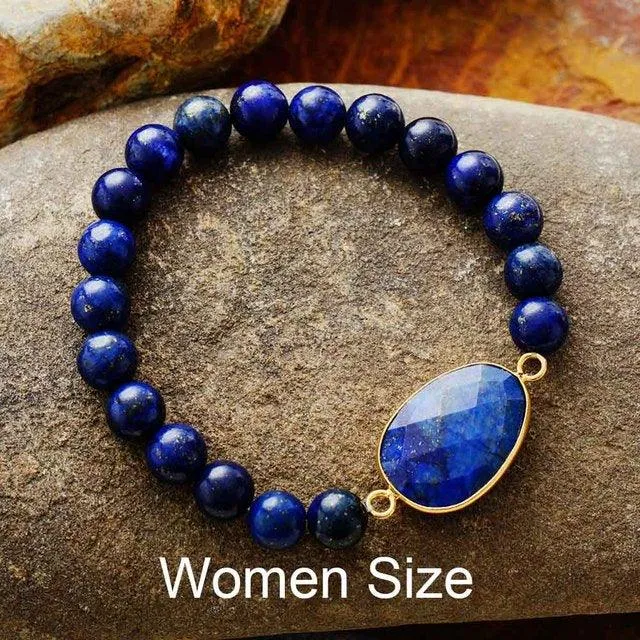 Lapis Lazuli Charm & Beads Stretchy Bracelet
