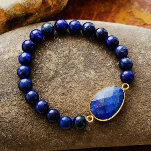 Lapis Lazuli Charm & Beads Stretchy Bracelet