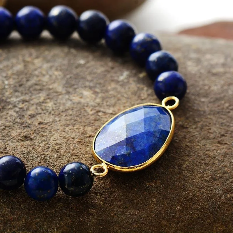 Lapis Lazuli Charm & Beads Stretchy Bracelet