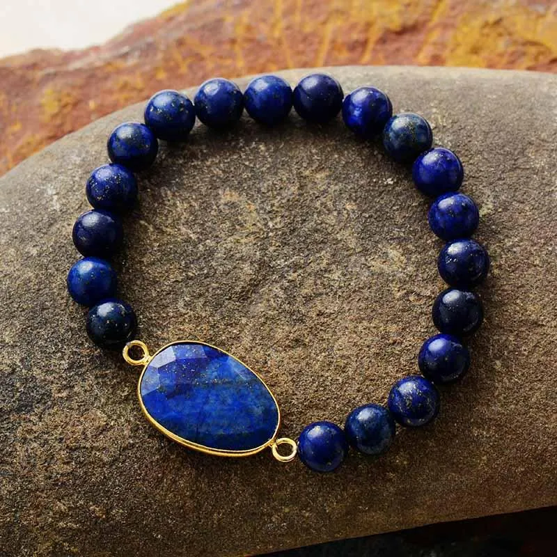 Lapis Lazuli Charm & Beads Stretchy Bracelet