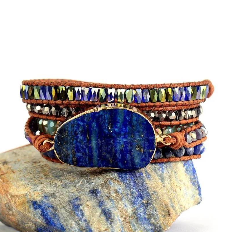 Lapis Lazuli Charm & Sodalite Wrap Bracelet