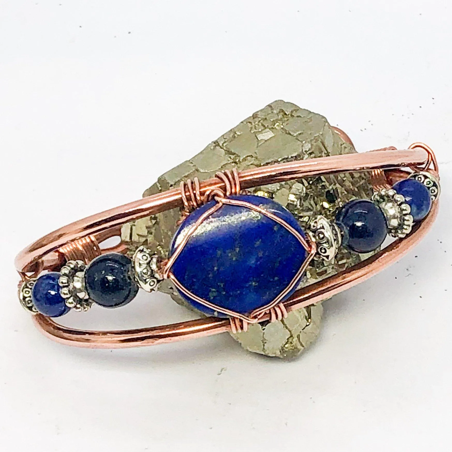 Lapis Lazuli with Lapis Side Stones Handmade Wirewrapped Bracelet
