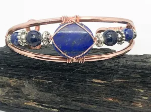 Lapis Lazuli with Lapis Side Stones Handmade Wirewrapped Bracelet