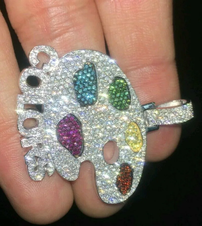 Lucky color pot Pendant HipHop Style Diamond Studded Solid Sterling Silver 925
