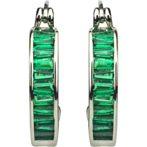 Magic Memories Tapered Baguette CZ Hoop Pierced Earrings (Silvertone/Emerald)